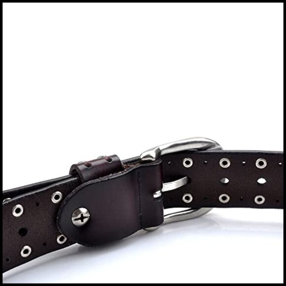 Cow Leather Vintage Waist Belt Infinite-Hole Pin-Buckle Punk Rivet Studded main image 5